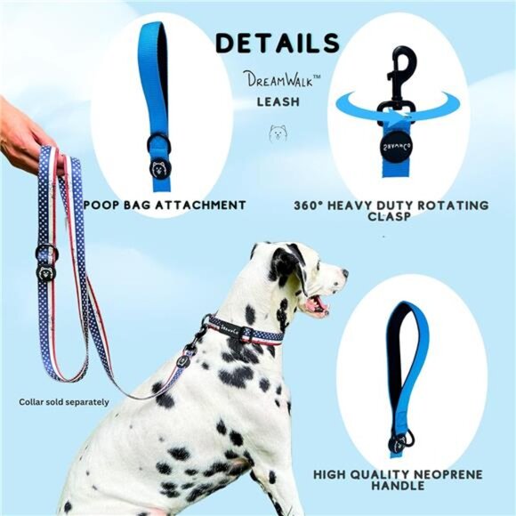 Dream Walk Dog Leash- Premium, Nylon Pet Leash with Soft Neoprene Handle - Picture 2 of 7